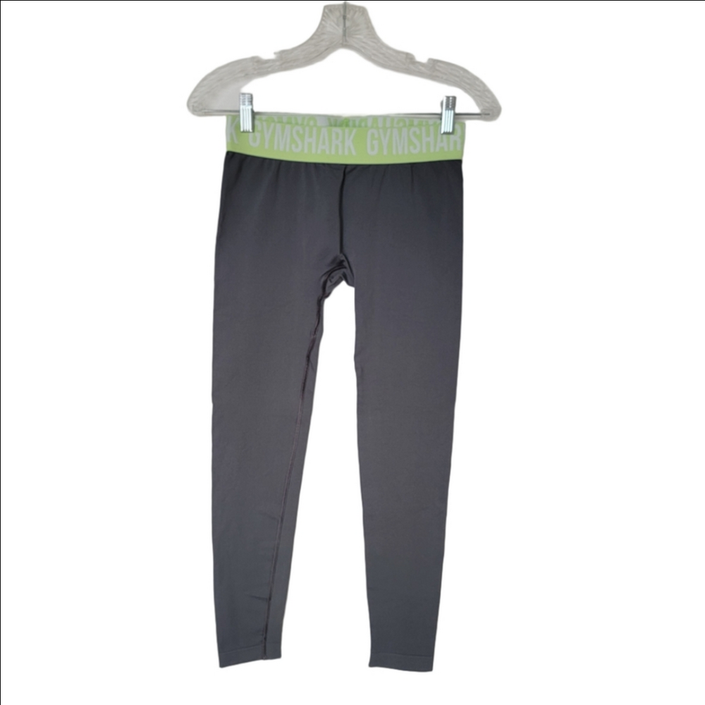 Gymshark Gray Fit Seamless Leggings with Lime Waistband Size Medium